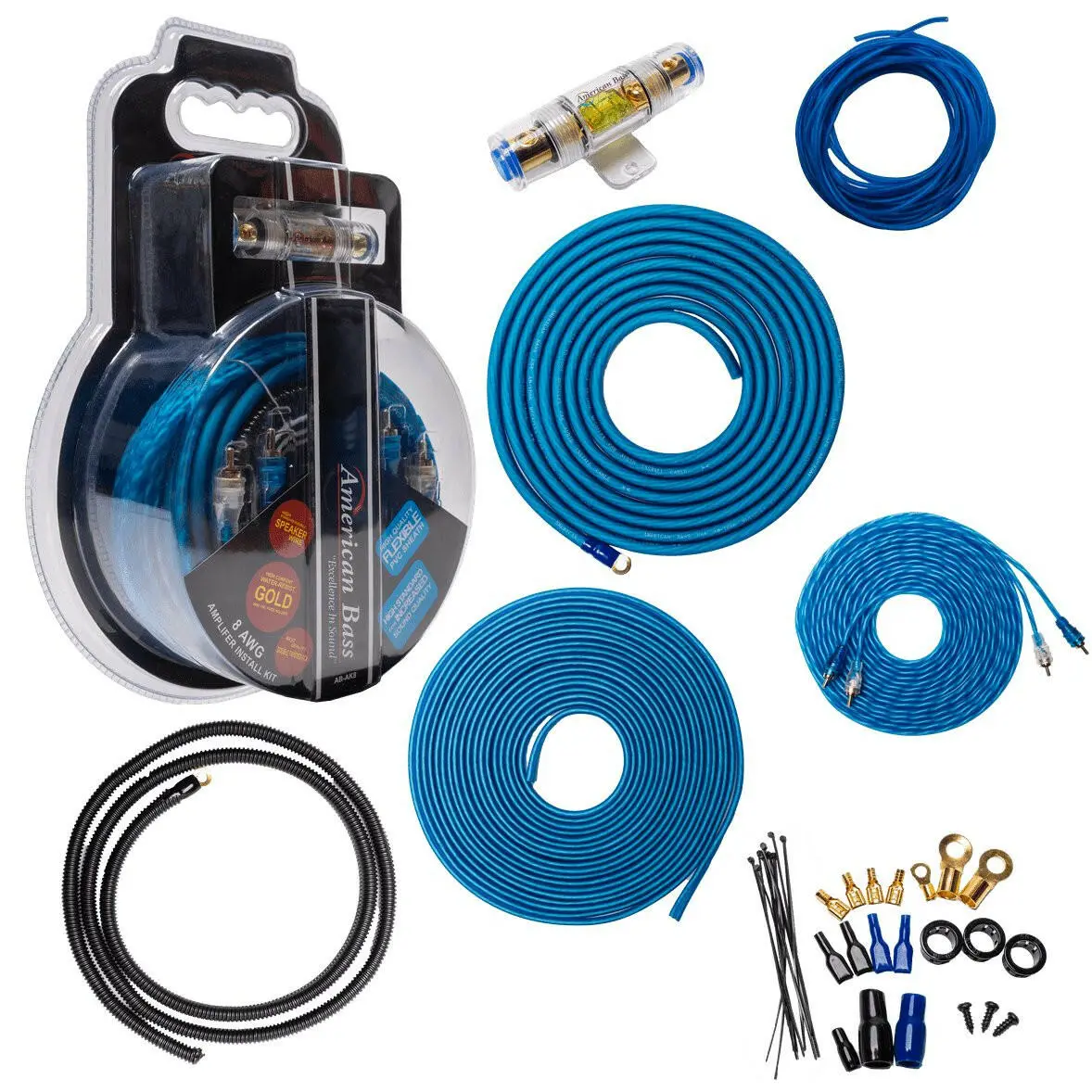 Vfl 8 Gauge Complete Ofc (Oxygen Free Copper) Amplifier Wiring Kit - High Power Car Audio Amp Install Kit With Power, Ground & Rca Cables 1