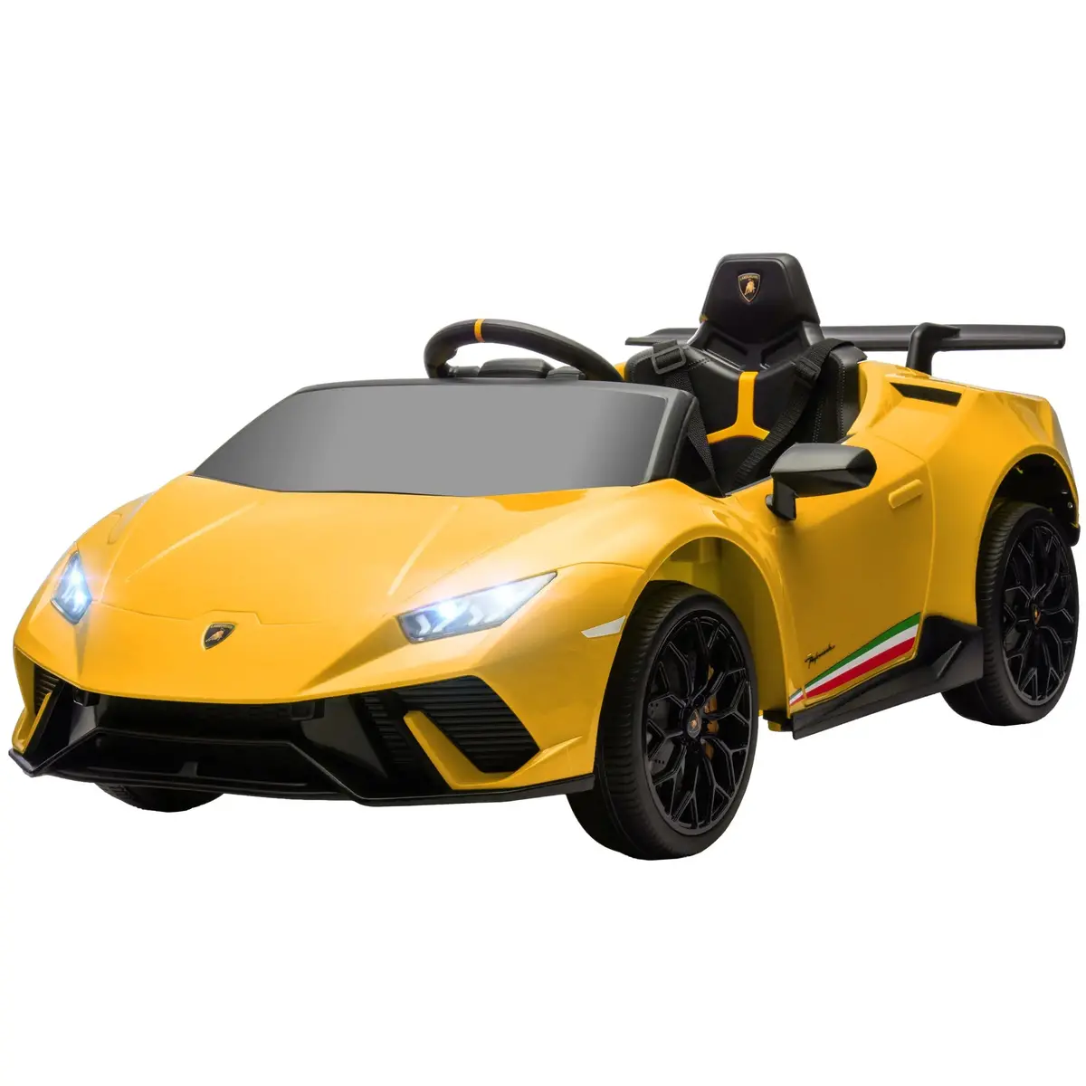 Qaba 12V Lamborghini Huracan Licensed Kids Electric Car With Remote Control, Spring Suspension, Transport Wheels, Yellow 1