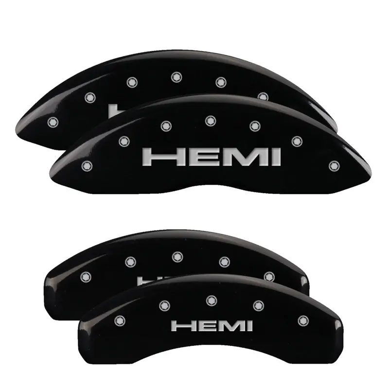 Mgp Engraved 4-Piston Caliper Covers – Front And Rear, Hemi-Specific, Black Finish With Silver Accent 1