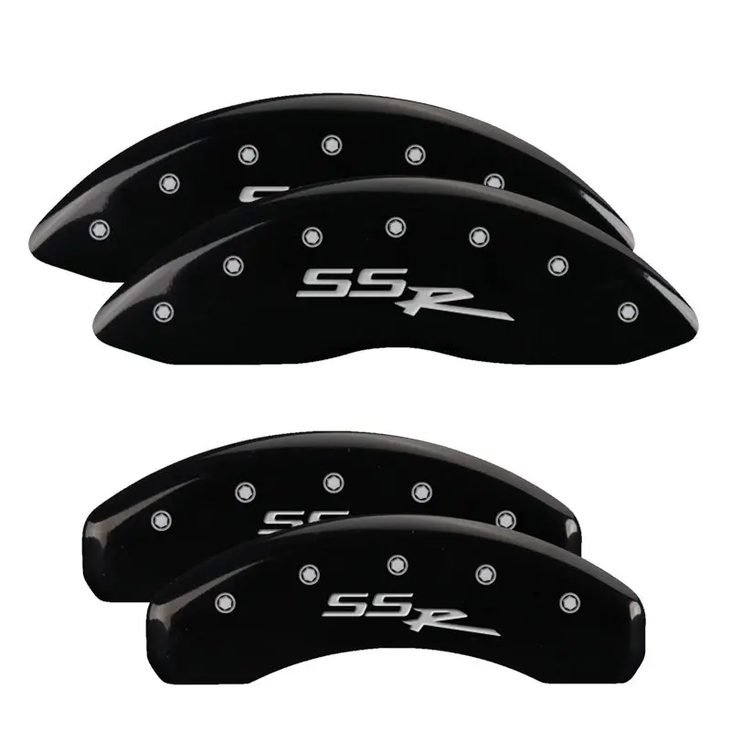 Mgp Engraved 4-Piston Caliper Covers – Front & Rear, Ssr Black Finish With Silver Accent 1