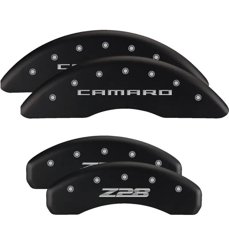 Mgp Engraved 4-Piston Caliper Covers – Front And Rear, Mopar-Specific, Black With Silver Accent 1