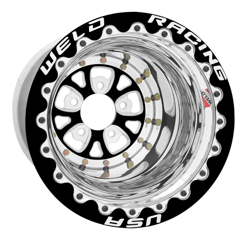 Weld V-Series 15X10 Black Beadlock Wheel With Polished Center – 5X4.5, 4" Backspace 1