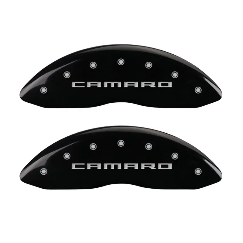 Mgp Engraved Caliper Covers – Front For 5Th-Gen Camaro, Rear For Z28, Black Finish With Silver Chrome Accents 1