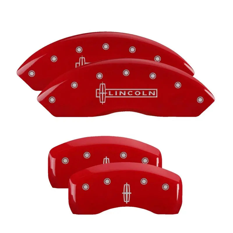 Mgp Engraved 4-Piston Caliper Covers – Front: Lincoln Logo, Rear: Star Emblem, Red Finish With Silver Accents 1