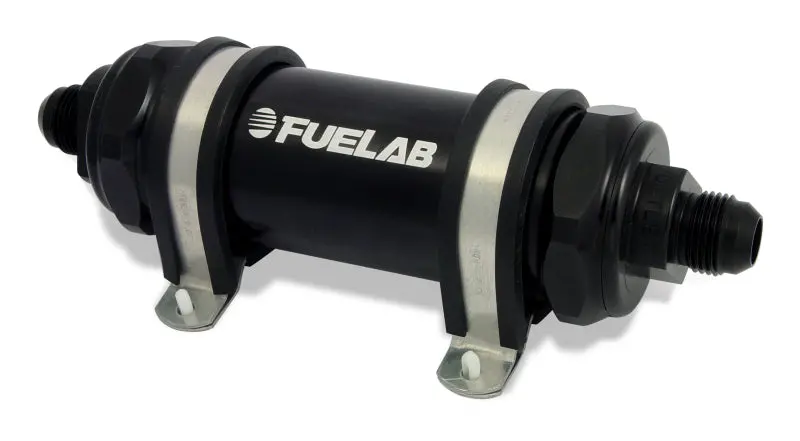 Fuelab Inline Fuel Filter – -6An Fittings, 6-Micron Fiberglass, Long Body, Black 1