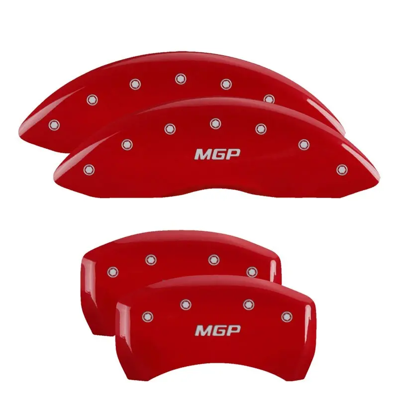 Mgp Engraved 4-Piston Caliper Covers – Front & Rear, Crossfire Red Finish With Silver Accent 1