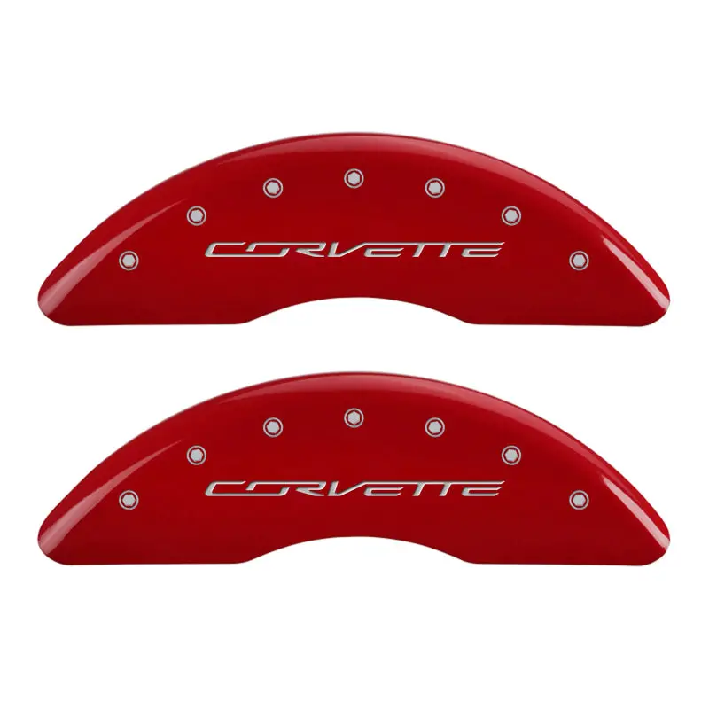 Mgp Engraved 4-Piston Caliper Covers For Corvette C7 – Front And Rear Z51-Compatible, Red Finish With Silver Accents 1