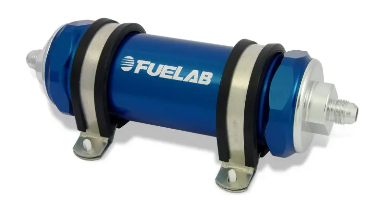 Fuelab 828 Inline Fuel Filter – -8An Fittings, 100-Micron Stainless Steel, Blue Housing 1
