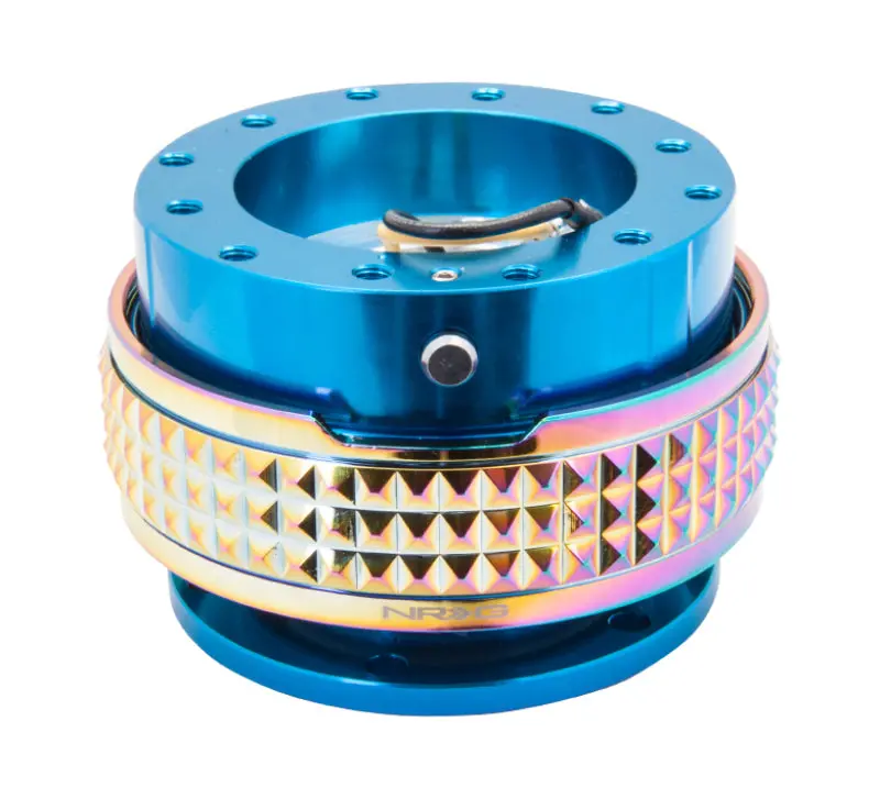 Nrg Quick Release Steering Hub – Pyramid Edition With Blue Housing And Neochrome Ring 1
