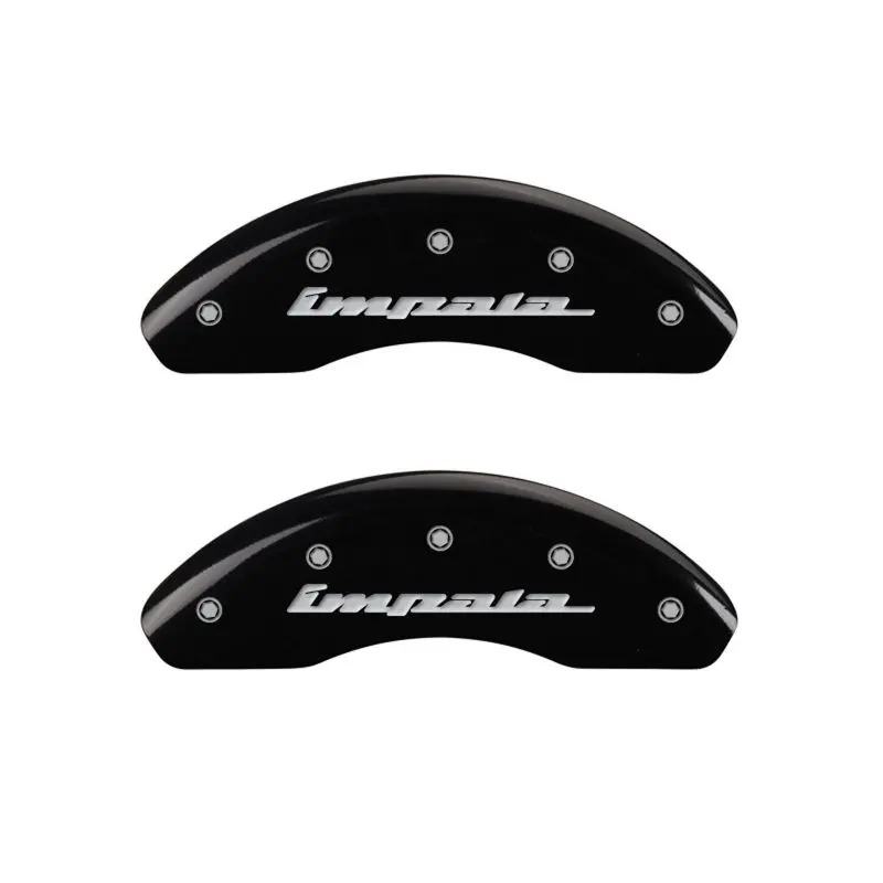 Mgp Engraved 4-Piston Caliper Covers For Chevrolet Impala – Front & Rear, Black Base With Silver Accents 1