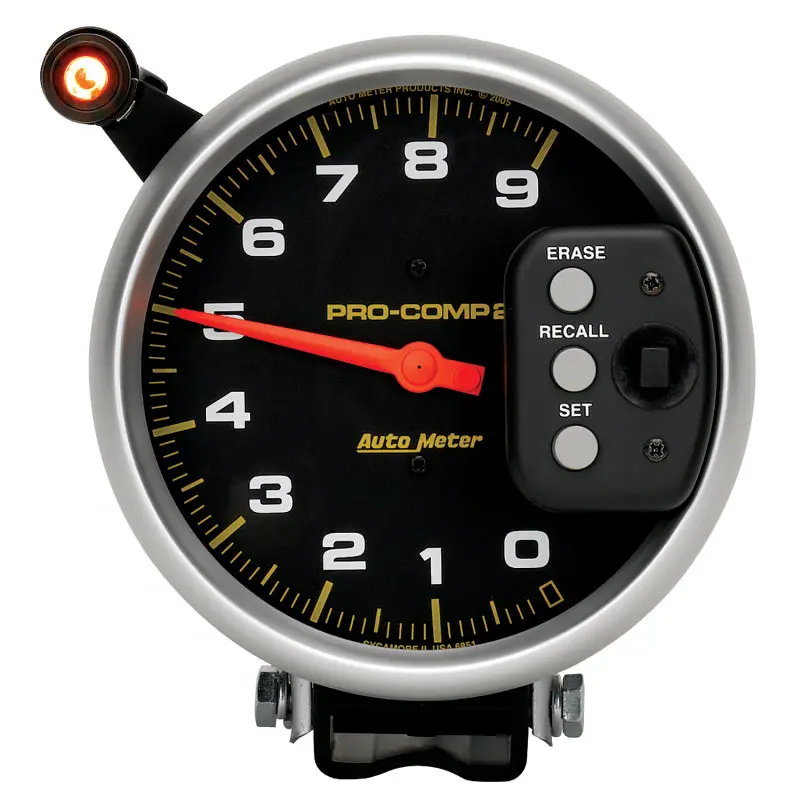 Autometer 5-Inch Pro-Comp Tachometer With Quick Lite, Peak Memory, And Pedestal Mount 1