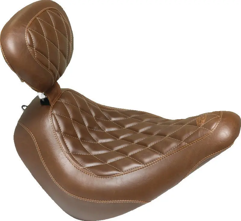 Mustang Solo Seat For Harley-Davidson Low Rider & Sport Glide – Wide Tripper Style With Driver Backrest, Brown Diamond Stitch 1